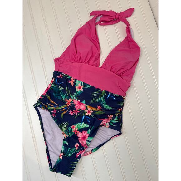 NWT Cupshe Halter Tummy Control & Floral & Animal One-Piece Swimsuit Bundle Sz L - Picture 4 of 11